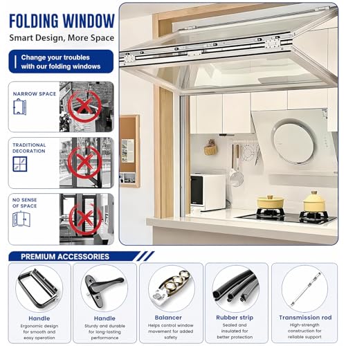 Ventanilla de servicio plegable vertical de 12x24in con vidrio y cerradura integrada 5