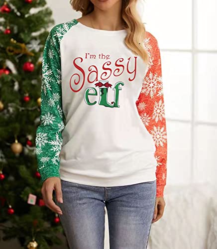 FISCRAT Moletom feminino Im The Sassy Elf Merry Christmas, moletons engraçados, blusas leves de Nata