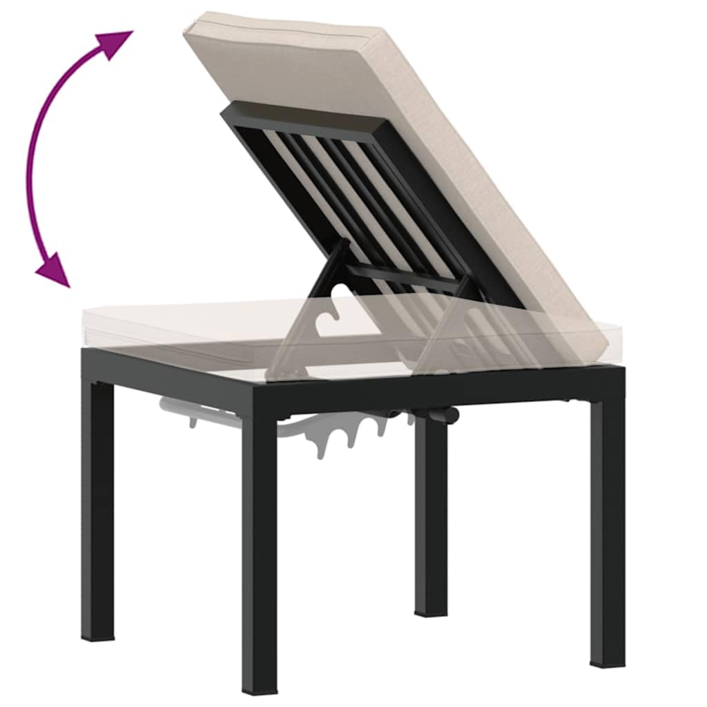 Juego de sofá de jardín de 5 piezas con cojín de acero negro – Estructura con recubrimiento en polvo, taburete ajustable y fundas extraíbles para facilitar la limpieza
