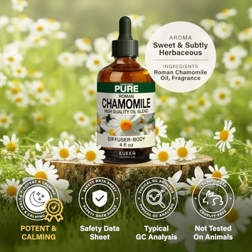 Image of 100% Pure Roman Chamomile Oil - 4 Fl Oz Roman Chamomile Essential Oil for Hair, Skin, Diffuser, Aromatherapy & DIY Soap Making Scent