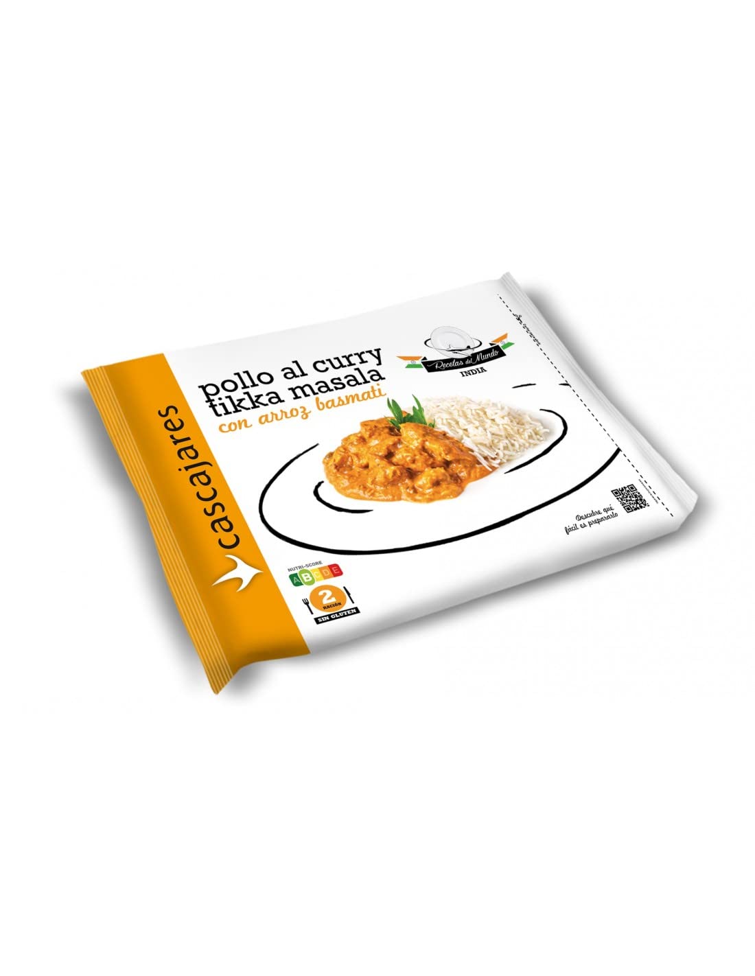 CASCAJARES - Pollo al Curry Tikka Masala con Arroz Basmati, Listo para Calentar en el Microondas, Perfecto para Dos Personas, 350 Gramos de Pollo y 250 Gramos de Arroz, Sin Gluten