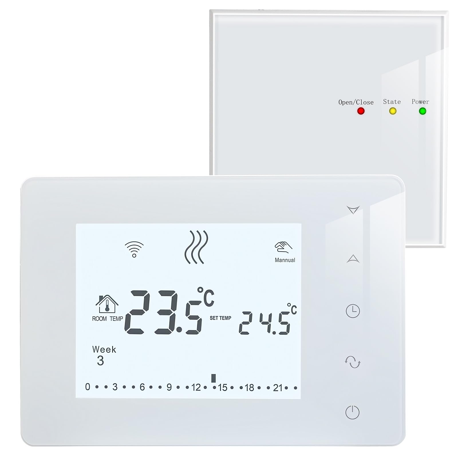 Beok Thermostat sans Fil avec Récepteur Thermostat Chaudiere gaz,Thermostat Programmable avec rétro-éclairage,Thermostats Mural Blanc Alimenté par Piles,Récepteur Alimenté par AC 230V