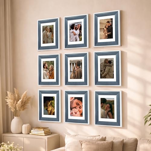 Image of Art Street Luxury Photo Frame for living room, Modern Step Design Photo Frames for Photograph, Art Work, Kids Room Set of 9 (11x14 Inch, Blue)