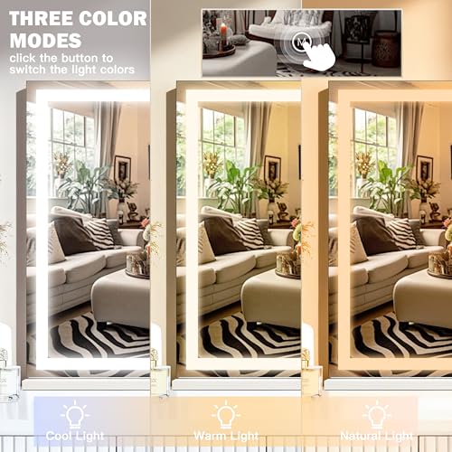 Image of ROLOVE Large Vanity Mirror with Lights 35.5 inch x 27 inch, LED Hollywood Makeup Mirror with USB Charging Port, 3 Color Modes, Dimmable Touch Control, 10X Magnification, Wall Mounted or Tabletop