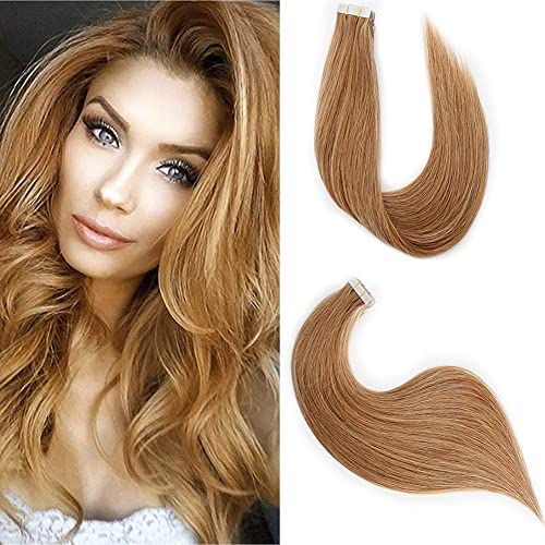 DANCING BEAUTY Real Hair Extensions Tape in Human Hair Extensions Caramel Blonde 27 Real Hair Extensions Natural Hair Tape in Tape on Hair Extensions Human Hair 50gram 20pcs 18 Inch Honey Blonde