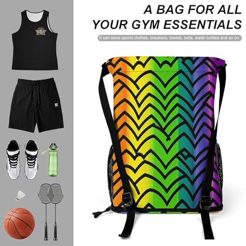 Drawstring Gym Backpack with Shoe Compartment And Wet Pocket, 28L Lightweight Waterproof Gay Pride Rainbow Sports Backpack for Workout Swim Beach Travel String Bag for Men Women3