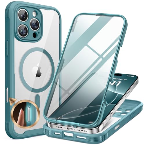 Image of Miracase Magnetic for iPhone 16 Pro Case Full-Body Phone with Built-in Glass Screen Protector, [Compatible with MagSafe] Military Drop Proof 16 Pro Cover Bumper 6.3 inch, Green