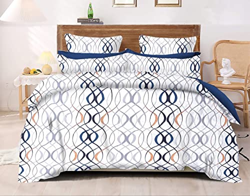 Image of Castiqa Elastic Fitted Supersoft Premium Polycotton 200TC Queen Size Bedsheets with 2 Pillow Covers (Fits Upto Mattress of 8Inches) (Queen (60x78), Sketchered)