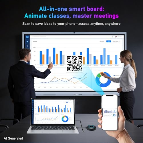 Image of Interactive Whiteboard, 86inch Smart Board with 4K UHD Touch Screen Flat Panel, All in One Digital Electronic Whiteboard Built in Dual System for Conference