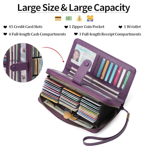GAEKEAO Leather Credit Card Holder Wallet for Women RFID Blocking Large Capacity Bifold Zipper Card Case Organizer with Wristlet 45 Slots - Image 3