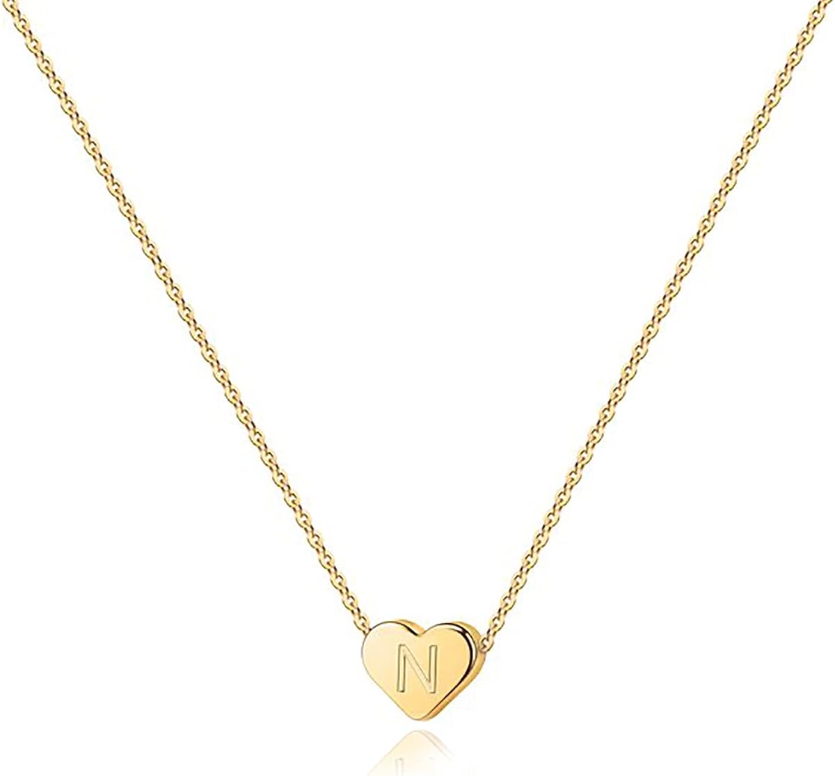 Collar de corazón pequeño chapado en oro de 14 quilates PAVOI | Collar delicado para mujer | Gargantilla de corazón con letras personalizadas | Control deslizante ajustable