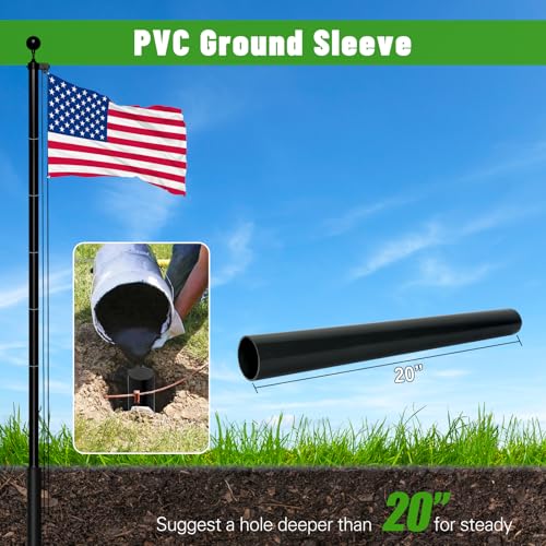 Image of NELXINJO Heavy Duty 25FT Flag Pole 100MPH Wind Test Outside House, Black