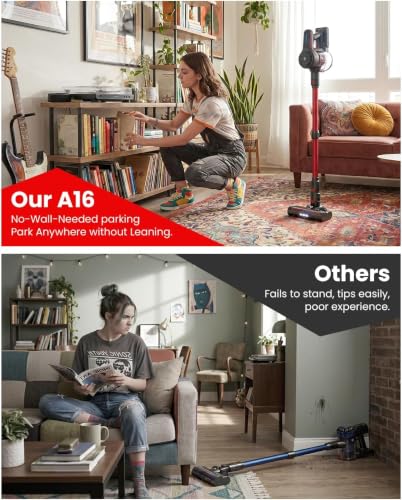 Image of CHEBIO Lightweight Cordless Vacuum Cleaners for Home, Stick Vacuum Cordless Rechargeable with 45kPa Suction,45-Min Run,Anti-Tangle and Self-Stand, 6 in 1 Hardwood Vacuum Cleaner (red)