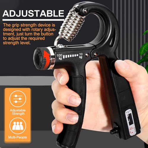 Mynoozi Fortalecedor de agarre de mano, fortalecedor de antebrazo, resistencia ajustable de 10 a 100 kg, kit de entrenamiento de fuerza de agarre con contador automático para muñecas fuertes, dedos, - Imagen 6