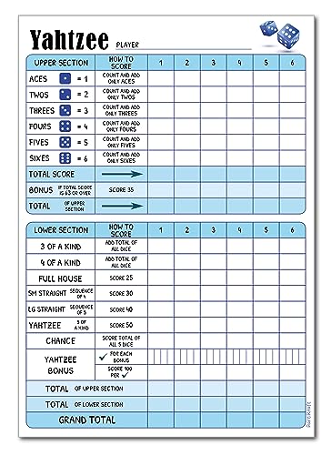 PartiKraft - Yahtzy Score Pad - 50 Tear Off Game Sheets - A5 Size - 6 Games on Each Sheet (1 x Notepad)
