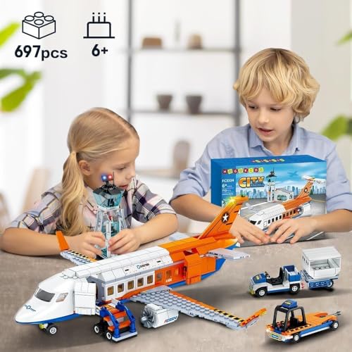 Image of SKY LINE OCEAN City Airport Airplane Building Blocks Set (715+ PCS) | 3-in-1 Passenger Plane, Radar Tower, Baggage Truck & Shuttle Bus | STEM Toy for Kids 6+ | 5 Year Structural Warranty