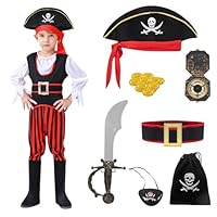 Kazaigou Pirate Costume Kids, Boys Pirate Costume Cosplay with Accessories Set,Halloween Outfit for Kids 3-12 Years Perfect for Boys/Toddlers Cosplay & Role Play