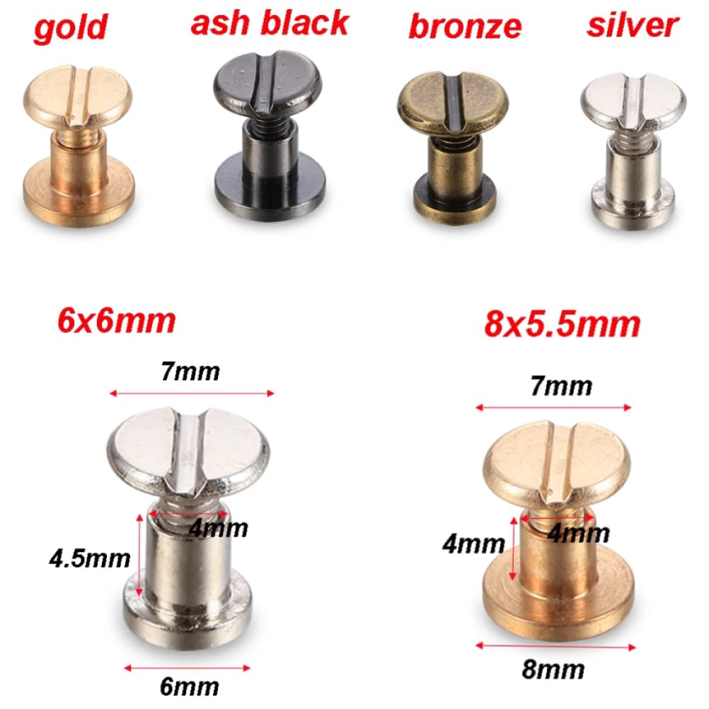 Tornillos Chicago, remaches de cuero, 20 remaches con forma de corazón for manualidades de cuero, billeteras, remaches de latón macizo, tornillos, botones de tela, decoración.(Gold,8x5.5mm)