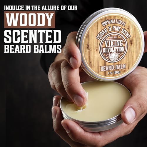 Viking Revolution 4 Beard Balm Variety Pack (1oz Each) - Sandalwood, Pine & Cedar, Bay Rum, Clary Sage - Styles, Strengthens and Softens Beards and Mustaches - Wax for Men