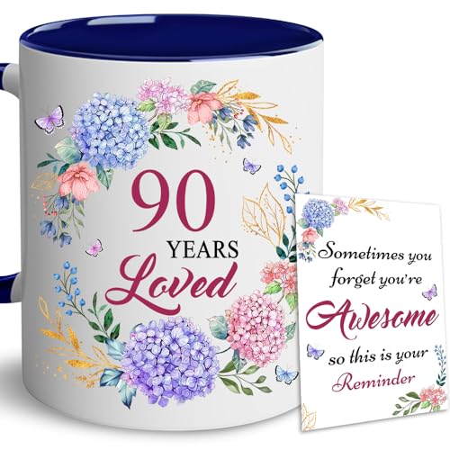 LOTWATEGO 90th Birthday Gifts For Women - 1935 Birthday Gifts For Her - 90 Years Loved Mug - Gift For Women Turning 90-90 Year Old Gift For Woman, Mom, Grandma, Mother - Accent Navy Mug 11OZ
