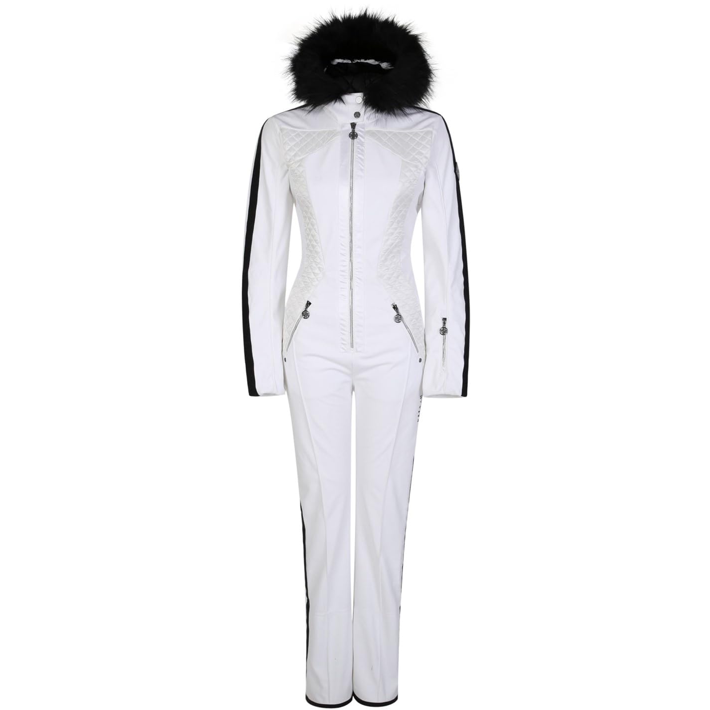 Dare 2B Women's White Supremacy Snowsuit In Lightweight Softshell Stretchable Fabric | Fleece Lined And Padded For Extra Warmth | Ski Pass Zip Pockets, Snow Gaitors And Gusset Zip - Ideal For Winter Outdoor