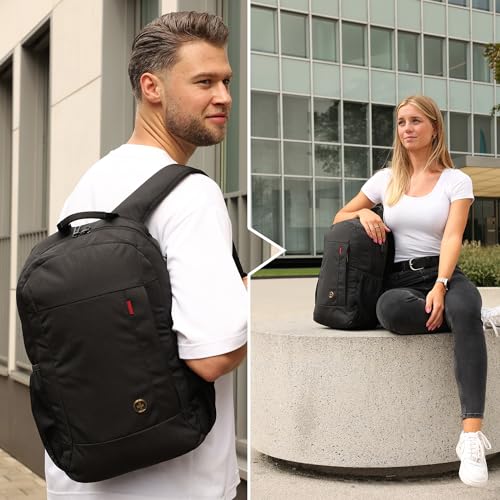 Swissdigital Design Travel Laptop Backpack, College Slim Laptops Backpack with USB Charging Port for Men and Women Fits 16 Inch Notebook, Black | ARBON2