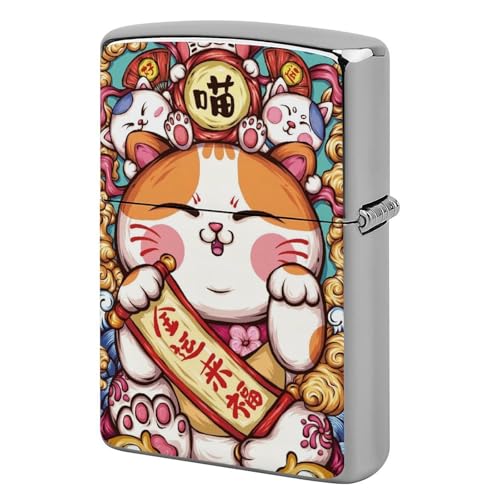 ライターケース ZIPPO/ジッポー兼用ケース 金運来福 招き猫 ジッポライターカバー 互換性のある 軽量 おしゃれ 両面プリント メンズ レディース 贈り物