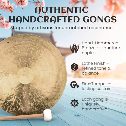 The Gong Shop Handcrafted Chinese Gong – Rich Wash & Deep Resonant Tones for Meditation, Sound Healing, Yoga or Home Decor - Stand Not Included (14" Wind Gong) - Thumbnail 2