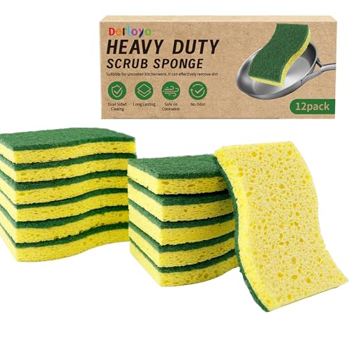 Image of 12 Count Heavy Duty Scrub Sponges,Dual Sided Kitchen Sponges for Non-Coated Cookware and Outdoor Grills, Flexible, Durable, and Strong, Long Lasting Cleaning Sponges for Cleaning Kitchen Dishes