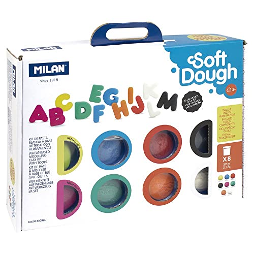 Milan - Maletín 8 Botes De Pasta Blanda 59 G Soft Dough Con Herramientas Muchas Letras Multicolor En Oferta Pasta Milan Para Modelar Soft Dough Muchas Letras Con Herramientas Maletin Con 8 Botes Colores Surtidos 59 G