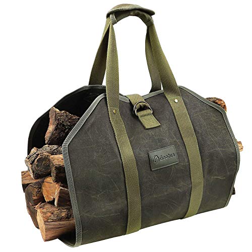 Gootus Firewood Log Carrier Tote Bag - Durable Waxed Canvas 40"X19" ArmyGreen Firewood