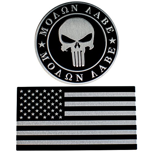 Aluminum 2nd Amendment Decal Sticker Bumper Molon Labe Right to Bear Arms NRA (Molon Labe & Black/Silver Combo Pack)