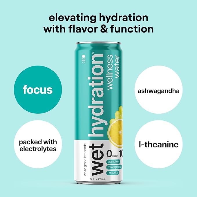 Image of Wet Hydration, Zero Calorie, Functional Wellness Water - 4 Flavors Variety Pack (12 Ounce Cans, Pack of 12) - Flavored Water, Hydration Drink, No Sugar, No Artificial Ingredients, Zero Calories (Packaging May Vary)