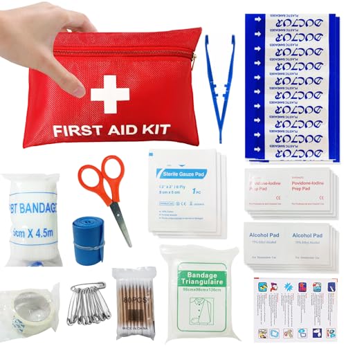 QILUCKY Mini First Aid Kit, 124PCS Small Travel Emergency First Aid Kit, Portable for Home, Travel, Cycling, Hiking, Camping, Office