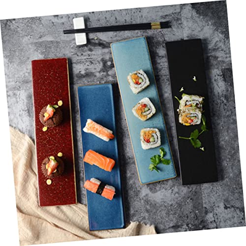 Plato rectangular de cerámica para sushi azul miniatura 6
