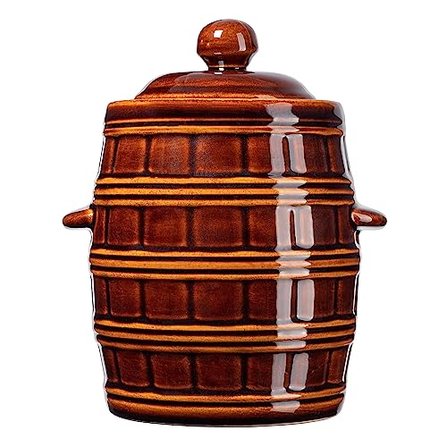 KADAX Steinzeugtopf, Dichter Keramiktopf mit Wasserrinne und Deckel, Spülmaschinenfester Steinguttopf, Gärtopf aus Keramik, Einlegtopf für Gurken (Braun, 8L)