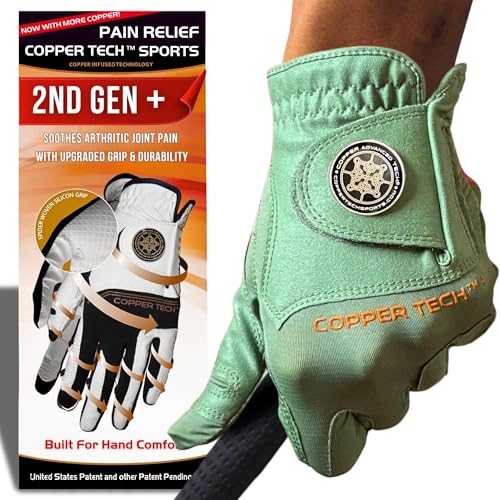 Copper Tech Plus - Guantes de golf para hombre (talla única), ONE SIZE MOST(MED THRU LARGE, VERDE/HUNTER VERDE