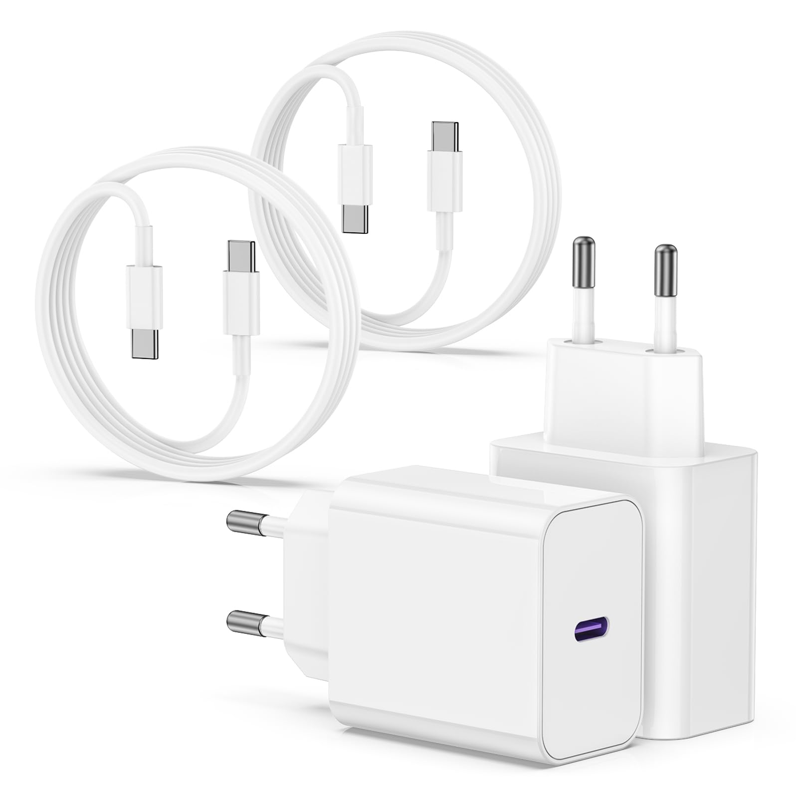 25W USB C Ladegerät Set [2 Stück] - Schnelllade Adapter Mit 2m Kabel Für IPhone 15/16 & IPad