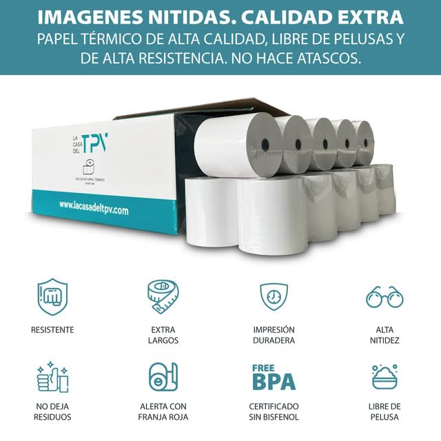 50 Rotoli di Etichette Termiche Adesive 80x80 - Carta Adesiva e Termica | Carta Continua, Compatibili con Stampanti di Etichette e Etichettatrici Termiche, Uso per Magazzino, Ufficio e Casa