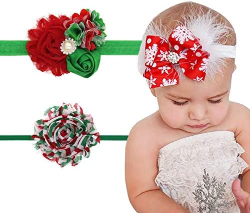 3 Pack Baby Christmas Headband Elastic Feather Bowknot Hair Band Fits for Baby Toddler Newborn