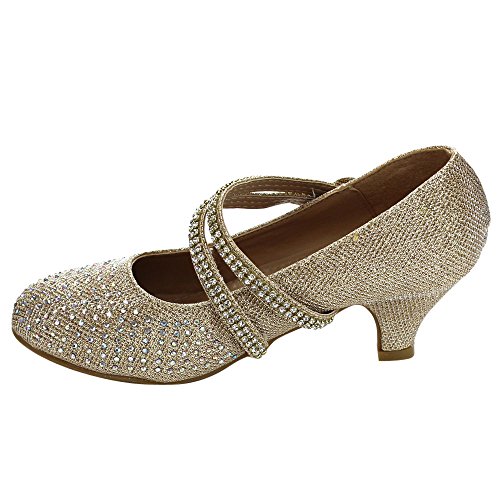 Link Justice-06 Children Girl Comfort Rhinestone Ankle Strap Kitten Heel Pumps4