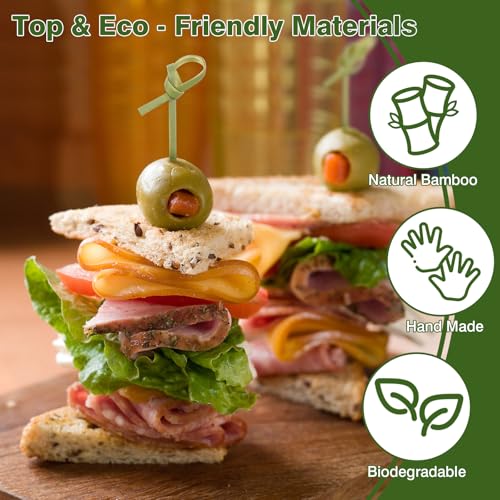 200 Cocktail Picks - [6 Inch] Long Fancy Toothpicks for Appetizers, Decorative Bamboo Knot Skewers Cocktail Sticks for Drinks Food Fruit Kabobs Sandwich Charcuterie Boards Accessories Party Supplies - Thumbnail 5