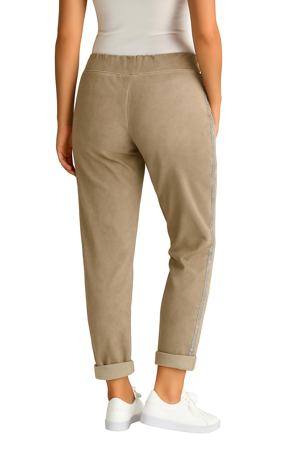 Mississhop Pantalon de loisirs en coton avec bandes latérales à paillettes