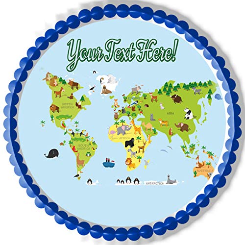 Animal world map - Edible Cake Topper - 10" round