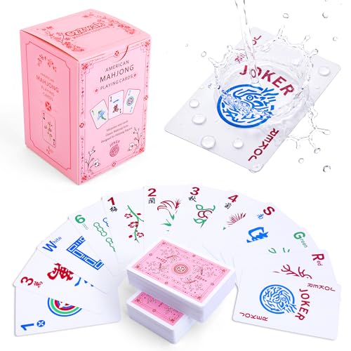 czzwak 166Pcs Waterproof PVC Mahjong Playing Cards Non-Slip Mahjong Cards Durable Portable Travel Family Board Game for Elderly Beginners Camping