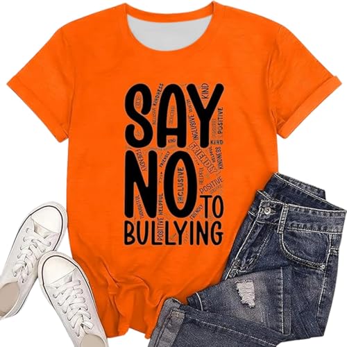 T-shirt unisexe anti-intimidation avec inscription « Say No to Bullying » | Haut de déclaration pour plus de gentillesse et de respect, Style_p01 Orange, S