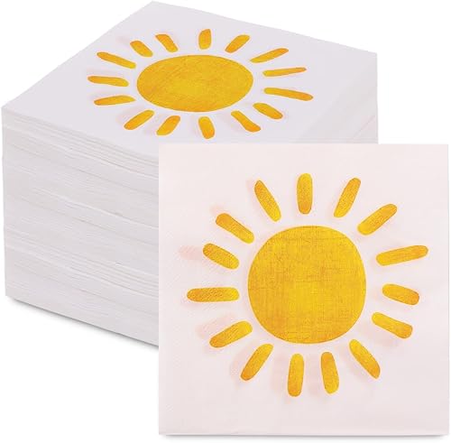 200Pcs Boho Sun Paper Napkins First Trip Around The Sun Napkin Disposable Sunshine Cocktail Napkins for Birthday Baby Shower Party Supplies