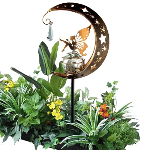 Holdes Guirnalda de luces solares para exteriores, impermeable, con diseño de mariposa y luna de hada, bola de cristal romántica, luces solares LED, luces solares de paisaje para exteriores, 6-8 horas