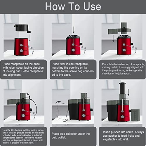 Modquen Juicer Machine, Centrifugal Juice Extractor For Fruit Vegetable, Easy To Clean, Bpa-Free, 800W (Red) #TOP2