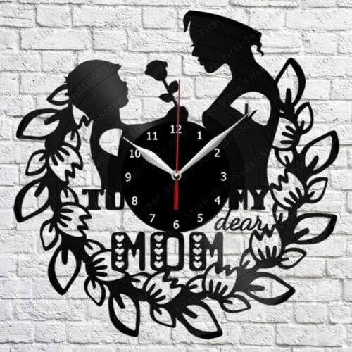 for Mom Vinyl Wall Clock LP Record Home Decor Handmade Art Personality Gift (Size 12 inch, Color Black)